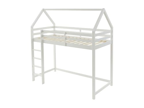 Vente-unique - Lit Mezzanine cabane 90 x 190 cm - Pin...