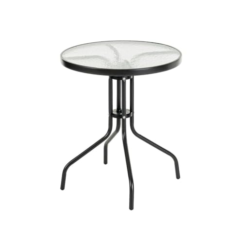 LOLAhome Mesa de jardín Redonda Trivia de Cristal y Acero Color Gris Antracita de Ø 60 cm