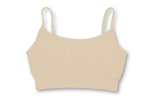 Kurve Girl’s Training Sports Bra – Seamless Bralette Kids Crop Cami Tank Top UV Protective Fabric UPF 50+ Made in USA, Nude, Age 9-14