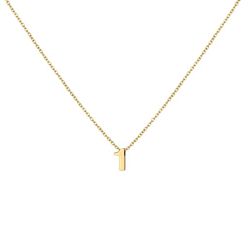 LOXUAKAM 18K Gold Plated Number Necklace Dainty Charm 1 Pendant Choker Necklace for Women Personalized Jewelry