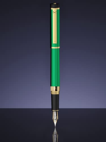 Dryden Designs Fountain Pen - Medium Nib 0.5Mm | Includes 24 Ink Cartridges - (12 Black 12 Blue) Ink Refill Converter | Calligraphy Pen, Consistent Writing, Smooth Look -Emerald Green #TOP5