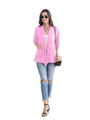 Image of ADANIKI Women 2026 Summer Lightweight Cardigan, Short Sleeve Open Front Casual Trendy Womens Kimono Cover Up with Pocket