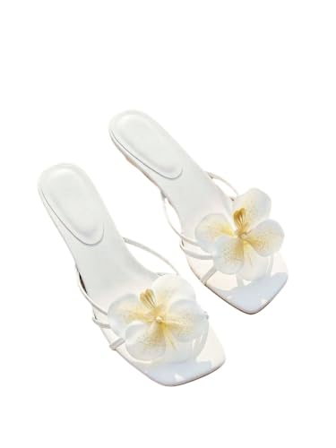 Image of MakeMeChic Women's Flower Kitten Heels Floral Summer Beach Sandals