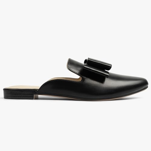 Image of MUSSHOE Mules for Women with Bow Knot: Pointed Toe Flats - Cloud-Cushion Suede Backless Loafers for Office & Casual Wear - Wide-Fit Friendly Slip On Slides with Memory Foam