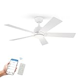 SMAAIR Smart Wifi LED Ceiling Fan, 52inch Plywood Indoor/Outdoor smart ceiling fan with Remote, App control with Timer and Schedule, Compatible with Alexa/Google Assistant/Siri Shortcuts (White)