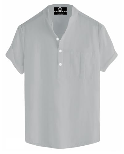 Image of Men's Half Sleeve Pocket Cotton Short Kurta Superfine Mandarin Chinese Collar Premium Short Kurta