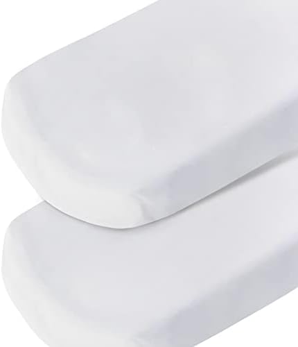 Bassinet Sheet 2 Pack Cotton Fitted Sheets Set for Oval Rectangle Hourglass Bassinet Mattress and Moses Baskets, Super Soft and Breathable Cover for Baby Girl Boy 32''x16''x4'', White