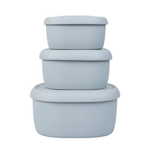 BLUE GINKGO Silicone Food Storage Container Set - Reusable Airtight Food Containers with Lids - Lunch and Bento Boxes for Adults and Kids - Freezer, Gray