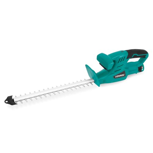 VONROC Cortasetos a batería 12 V – 350 mm | Incluye batería 2.0 Ah y cable USB-C | Ligero, seguro y manejable | Ideal para poda precisa