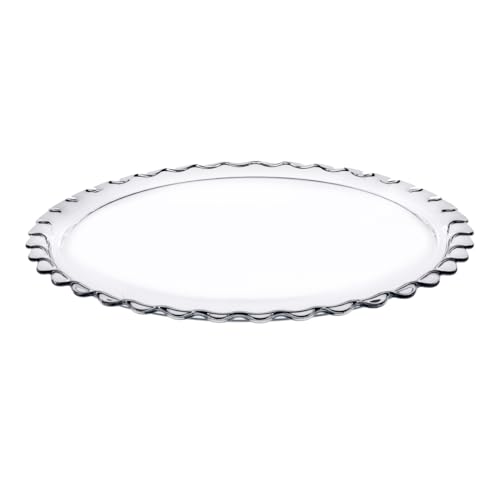 JUANIO Plat à tarte rond en verre transparent, plat à gâteau, plat de service - Diamètre 37 cm
