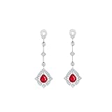 Homxi Pendientes en Oro Blanco 14K para Mujer, Gota de Agua con Rubí Creado de 1.13ct y Moissanita, Colgantes Pendientes de Mujer Plata Rojo