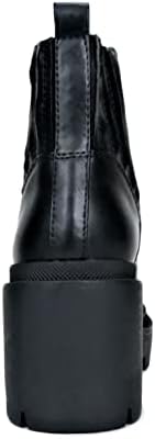 Soda RABBET ~ Women Fashion Finger Double Gore Chelsea Chunky Lug Sole Ankle Boot (BLACK PU, us_footwear_size_system, adult, women, numeric, medium, numeric_5_point_5) | Image 1