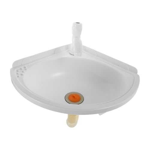 TEHAUX Lavabo de Pared Colgante de Plástico Blanco Lavabo Compacto para Baño y Balcón Instalación Segura y Ahorro de Esquinas Pequeñas
