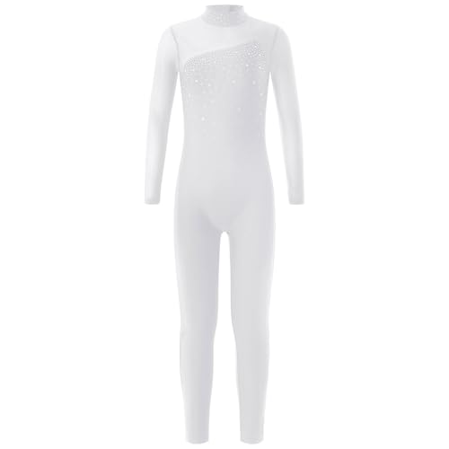 Danza Leotardo De Gimnasia Monos de gimnasia for adolescentes, traje de patinaje sobre hielo con diamantes de imitación brillantes for niñas, Leotardos de gimnasia de baile de Ballet de manga larga Ba