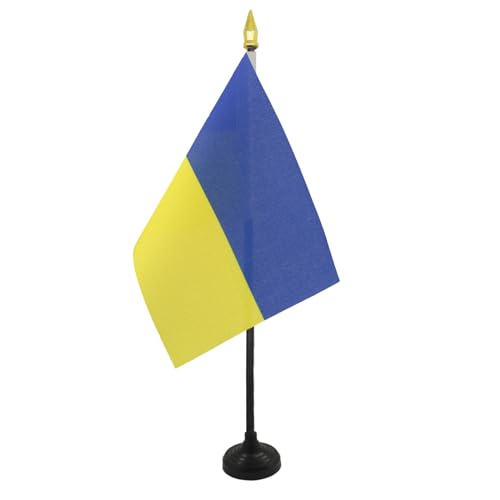 AZ FLAG - Tischflagge Ukraine - 15x10 cm Goldene Splitze - Ukrainische Tischfahne 10 x 15 Cm - Flaggen