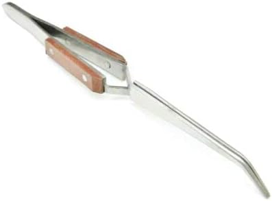 Fiber Grip Tweezers Bent Tip Cross Locking Self Closing Lock Soldering 6-1/2" By JTS