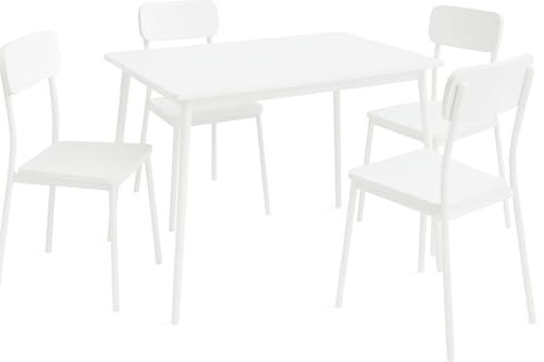 DUPI Conjunto Mesa y 4 sillas New XOBE, Fabricado con Metal y MDF, Mesa Comedor, Conjunto Estilo Atemporal (Blanco) 110x70cm