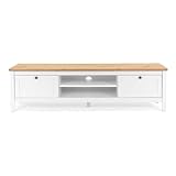 Incluye salida de cable. FINORI Landhaus - Mueble para televisor (160 x 45 x 40 cm, 2 cajones, con Salida para Cables, Patas de Tacos, herrajes de Metal), diseño Antiguo