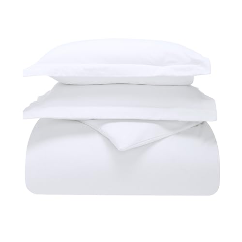 Image of Superior Rome Flannel Cotton Duvet Set, Soft Brushed Duvet Cover, Modern Farmhouse Bedding, Basics, Comforter or Duvet Insert Cover, Includes; Duvet Cover, Pillow Sham, Twin, Solid White