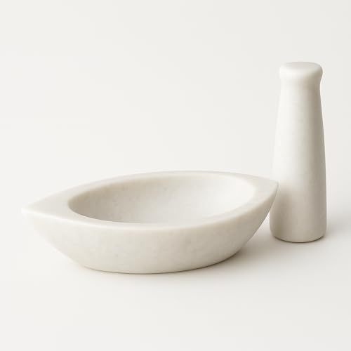 Image of Marble Mortar and Pestle Set Stone Big Size, Kharal, Khalbatta, Kundi, Okhli, Musal, Imamdasta, Silbatta, Idikkalu, Kitchen tool for Grinding Herbs Marble Masher (WHITE, VERY BIG)
