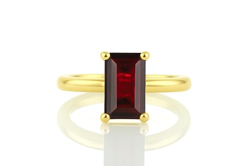 Bague en Grenat 14k pour femme ornée d'une pierre rectangulaire rouge éclatante