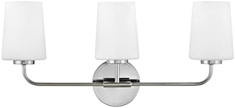 Lark Kline 853453CM Three-Light Bath Vanity Fixture - Sleek, Tapered Etched Opal Glass Shades, Mount Up or Down, Minimalistic, Ambient Light in Bathrooms - Chrome Finish