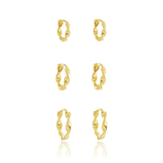 Trio de Brincos de Argolinha Folheado A Prata (Dourado)