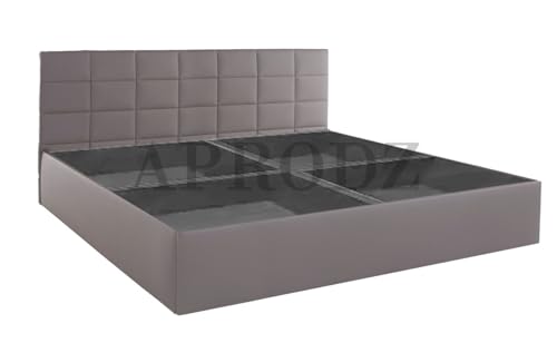 Image of APRODZ Upholstered King Size Bed with Box Storage (Light Grey Leatherette)
