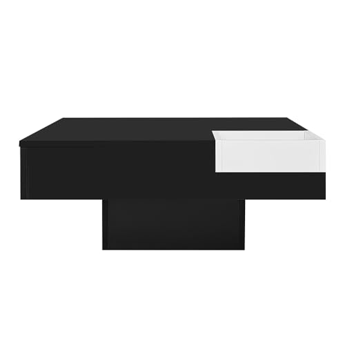 Table basse carrée laquée noire et blanche 72cm avec LED et coffre amovible - 2