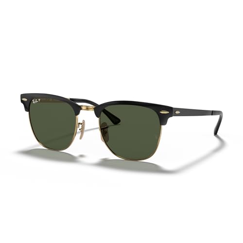 Ray-Ban RB3716 Clubmaster Metal 187/58 51MM Black On Gold/G-15 Green Polarized Square Sunglasses for Men for Women