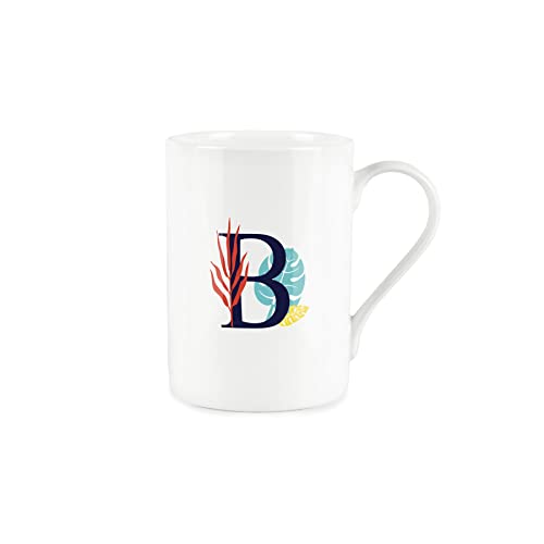 Purely Home Tropical Leaves Letter B Mug - Palm Leaf Botanical - Initials Personalised Bone China White Alphabet Mug Coffee/Tea Gift - Image 2
