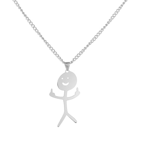DHWEKU Collar divertido, collar de graffiti divertido de acero inoxidable, collar colgante de dedo medio sonriente personalizado, regalos de amistad para hombres y mujeres