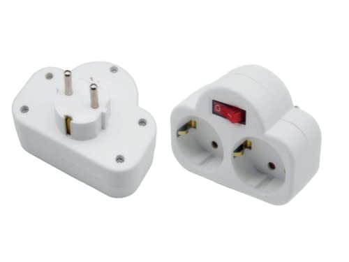 Kellegour 2 Piezas Adaptador con Interruptor, Adaptador de 2 Enchufes,Enchufe Adaptador Doble para...