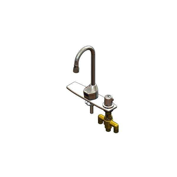 T&S Brass EC-3100-SMT8V05 ChekPoint Electronic Faucet, Deck Mount, Gooseneck, Side Mount TMV, 8" C/C Deck Plate, 0.5 GPM