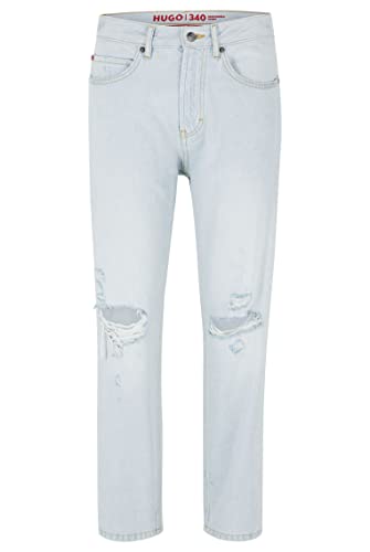 Jean HUGO Hommes 340 Regular Fit denim rigide bleu clair pantalon droit coton