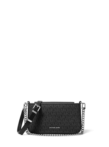 Michael Kors Bryant Bolsa transversal conversível pequena, ferragens prateadas/tonal MK Signature Coated Sarja/Preta
