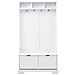 All in One Hall Tree with 3 Top Shelves and 2 Flip Shoe Storage Drawers, Wood Hallway Organizer with Storage Bench and Metal Hanging Hooks, White