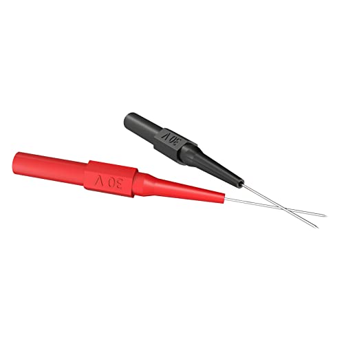 4PCS Automotive Back Probe Pins Multimeter Wire Piercing Test Probes with 4mm Female Socket 0.7mm Puncture Needle 30V/10A for Small IC Pins Electronic Testing Red&Black