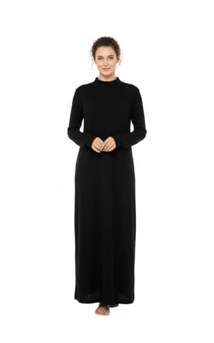 Image of Winter Wear Woolen Nighty Dress Black Polar Nighty Women Gown Dress Maxi Soft Velvet Feel Full-Length Maxi Nighty Free Size Nightwear