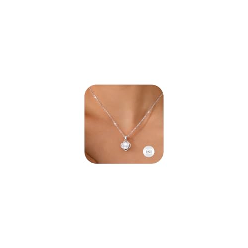 Pearl Necklace for Women- 14K Gold-plated Dainty Bow Necklace for Women Trendy Necklaces for Women Gold Jewelry Gift (Sterling Silver-Flower Pearl)