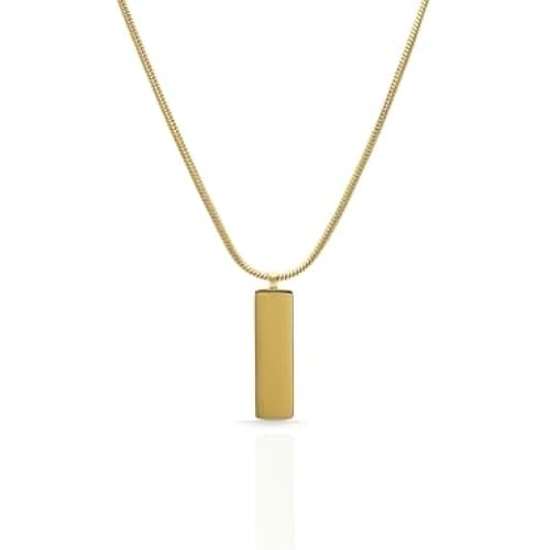 QueenBee Necklace for Men, Mens Pendant Necklace with 21 or 23 Inch Snake Chain, Gold and White Gold Plated Stainless Steel Bar Pendant Mens Chain Necklace, Waterproof Non-Fading, Gift for Him