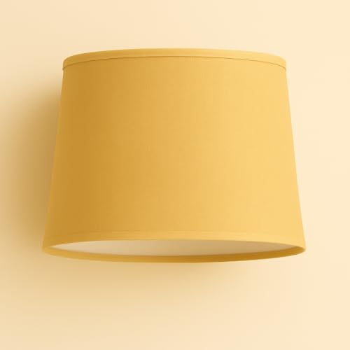 30 cm Pantalla, Tela de Algodón, respaldo de PVC Blanco, Producto Hecho a Mano, para Lámpara de Mesa, Lámpara de Pie (Ocre)