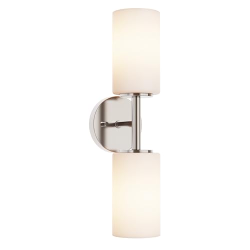 Tawson Talos 2-Light Wall Sconce Light in Brushed Nickel with Satin Etched Glass Shade for Hallway, Entryway, Passway, Dining, Bedroom, Garage, Kitchen, Balcony Living Room by Tawson - Used condition - US$18.73