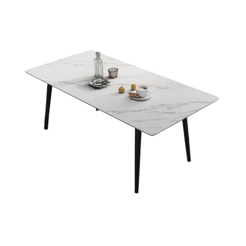 مجموعة طاولة طعام مستطيلة مكونة من 6 مقاعد من جاسبر | طاولة مطبخ متينة بسطح رخامي مع كراسي من جلد البولي يوريثين | مجموعة طعام 1+6 مقاعد للمنزل وغرفة الطعام (رمادي/ابيض، 1+6)