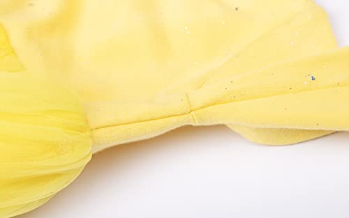 Littlespring Tutu Dresses For Little Girls Size 7-8 Sparkly Dress Tulle Long Sleeve Dress Party Plain Sequin Yellow Crew Neck #TOP4