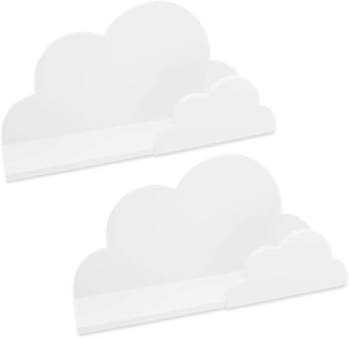 Image of Berpar PACK of 2 White Wooden Cloud Shelf – Kids Nursery Floating Wall Decor, Cloud Wall Shelf for Baby Bedroom, Playroom Storage & Decorative Display (40cm)