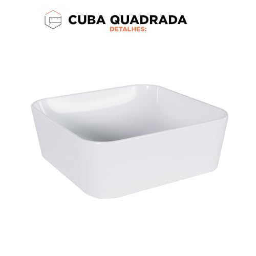 Cuba Pia Apoio Sobrepor Quadrada Branca Louça