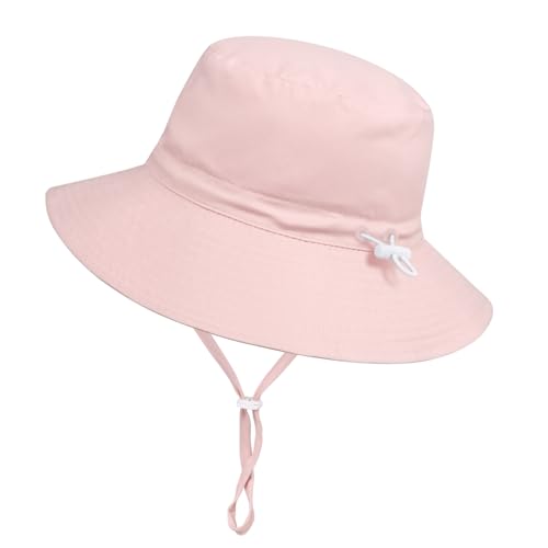 Baby Toddler Sun Hat,Boys Girls Adjustable Bucket Hat for Kids UPF 50+ Sun Protective Child Summer Beach Hats 0-6 Months Pink