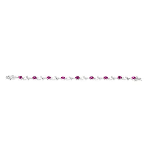 Gem Stone King 925 Sterling Silver Pink Created Sapphire And Diamond Greek Vine Tennis Bracelet For Women (4.63 Cttw, 7 Inch, Oval 6X4Mm) #TOP1