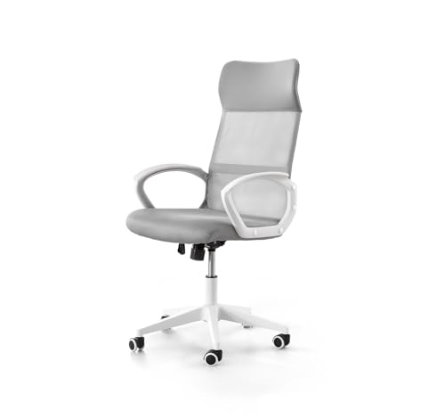 Home Heavenly® - Silla Escritorio DIORA giratoria y elevable. Silla Oficina ergonómica con Soporte Lumbar y reposabrazos. 115x51x52 cm. (Gris y Blanco)